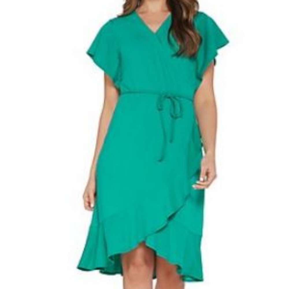 Isaac Mizrahi Pebble Knit Wrap Dress w/ Ruffle Hem - Picture 4 of 4